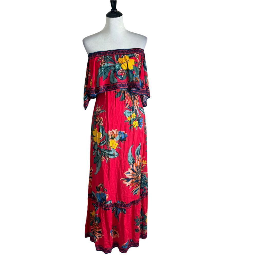 Flying Tomato Tropical Maxi Dress Size XS Redd Off The Shoulder Flowy Beach‎